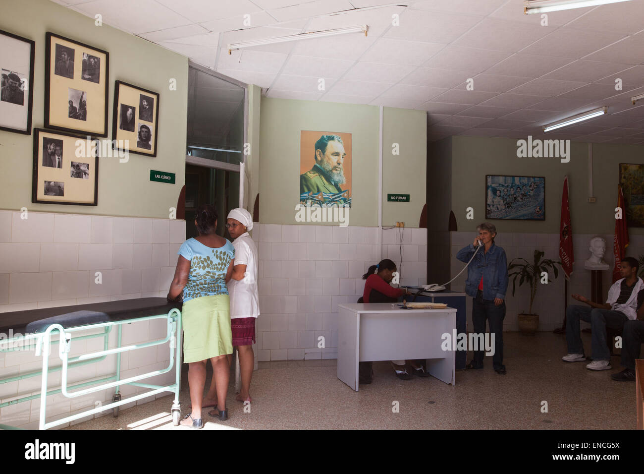 An office with official photo of Fidel Castro in Havana, Cuba. Stock Photo