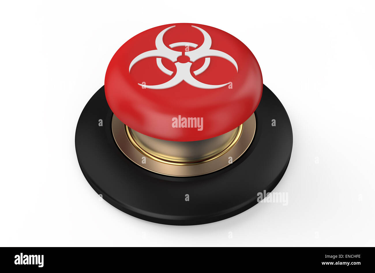 Biological hazard red button isolated on white background Stock Photo