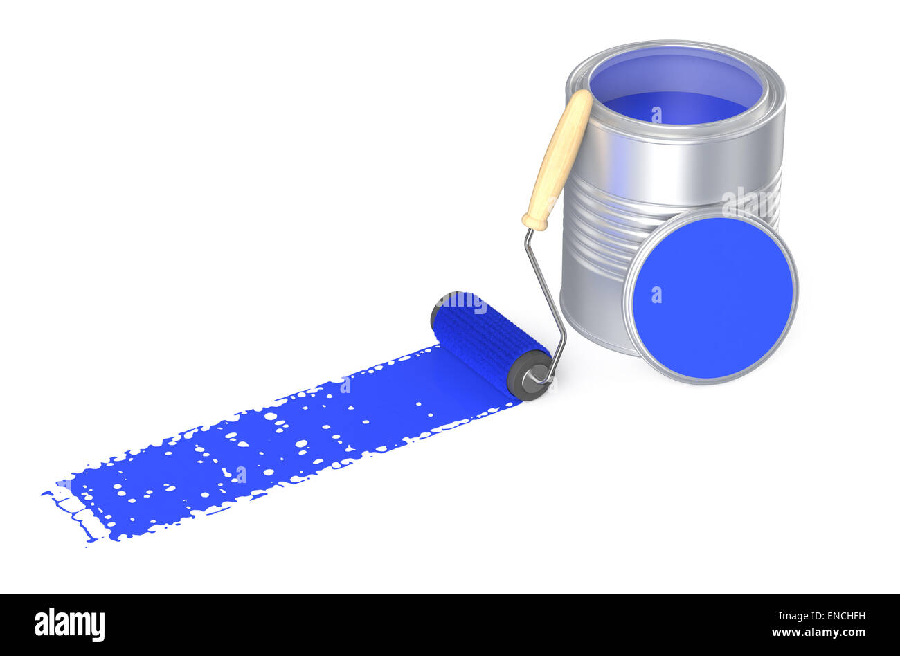 Can with blue paint and roller brush isolated on white background Stock ...