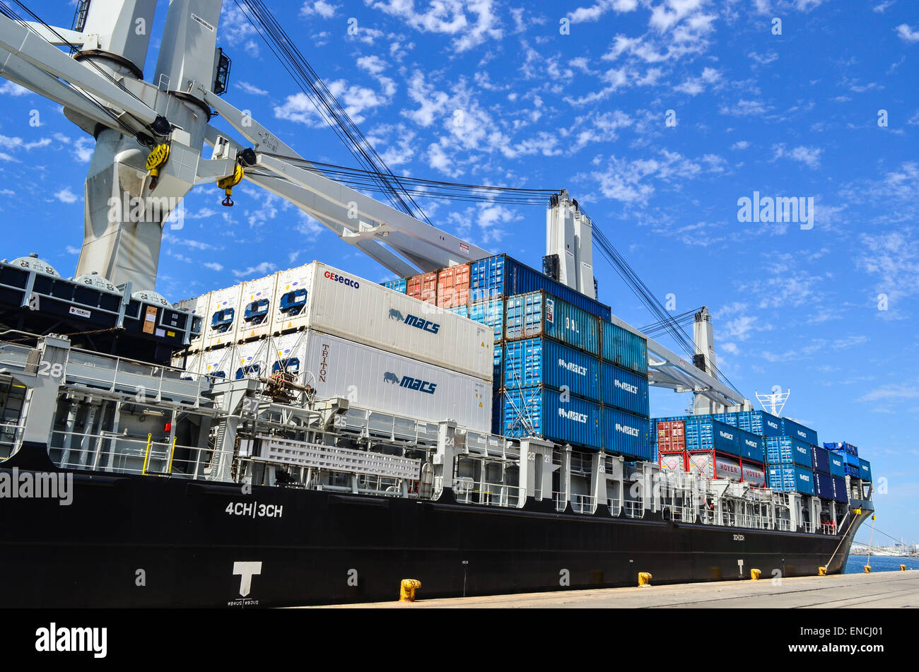 A container ship in the port of Cape Town, South Africa Stock Photo