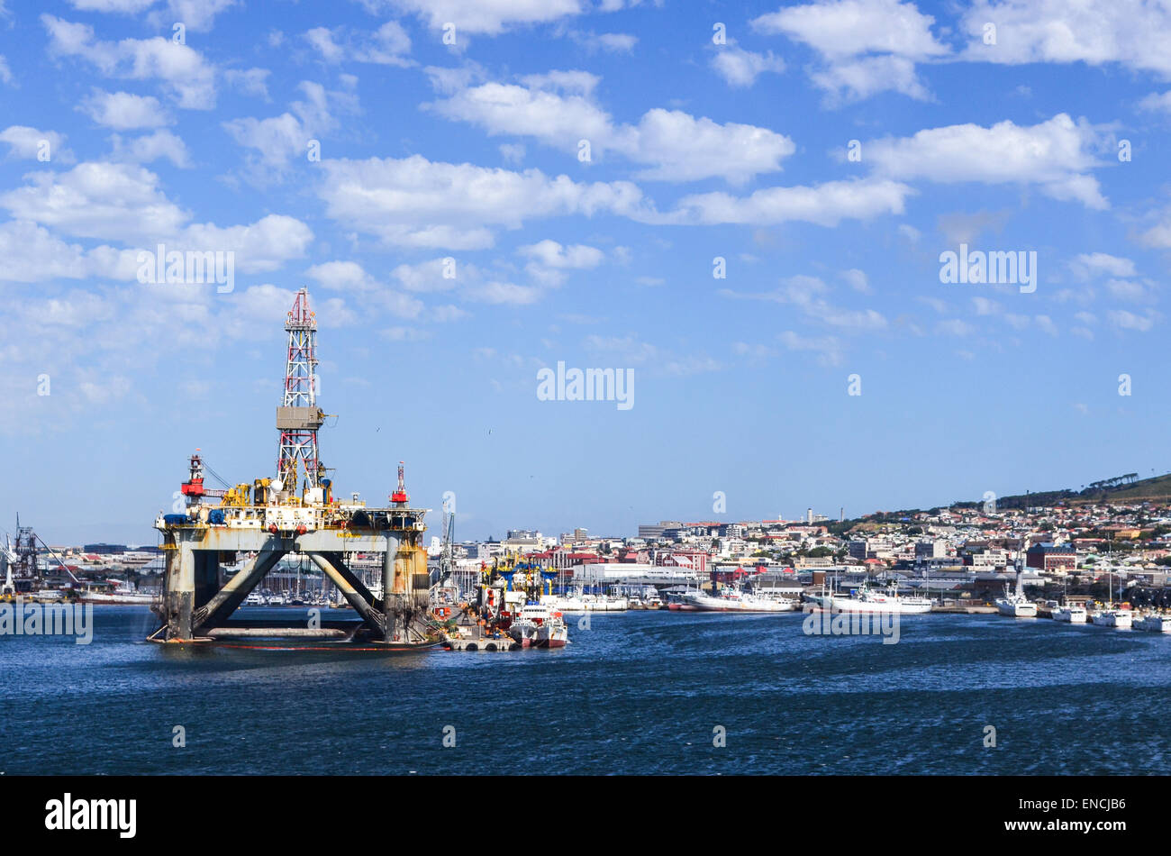An offshore oil platform being serviced in the port of Cape Town, South Africa Stock Photo