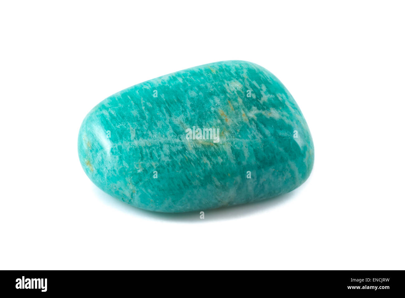 Amazonite close up white background. Adorable green gemstone. Stock Photo