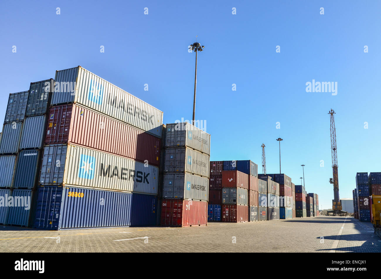 Maersk and CMACGM containers at the container terminal of the port of
