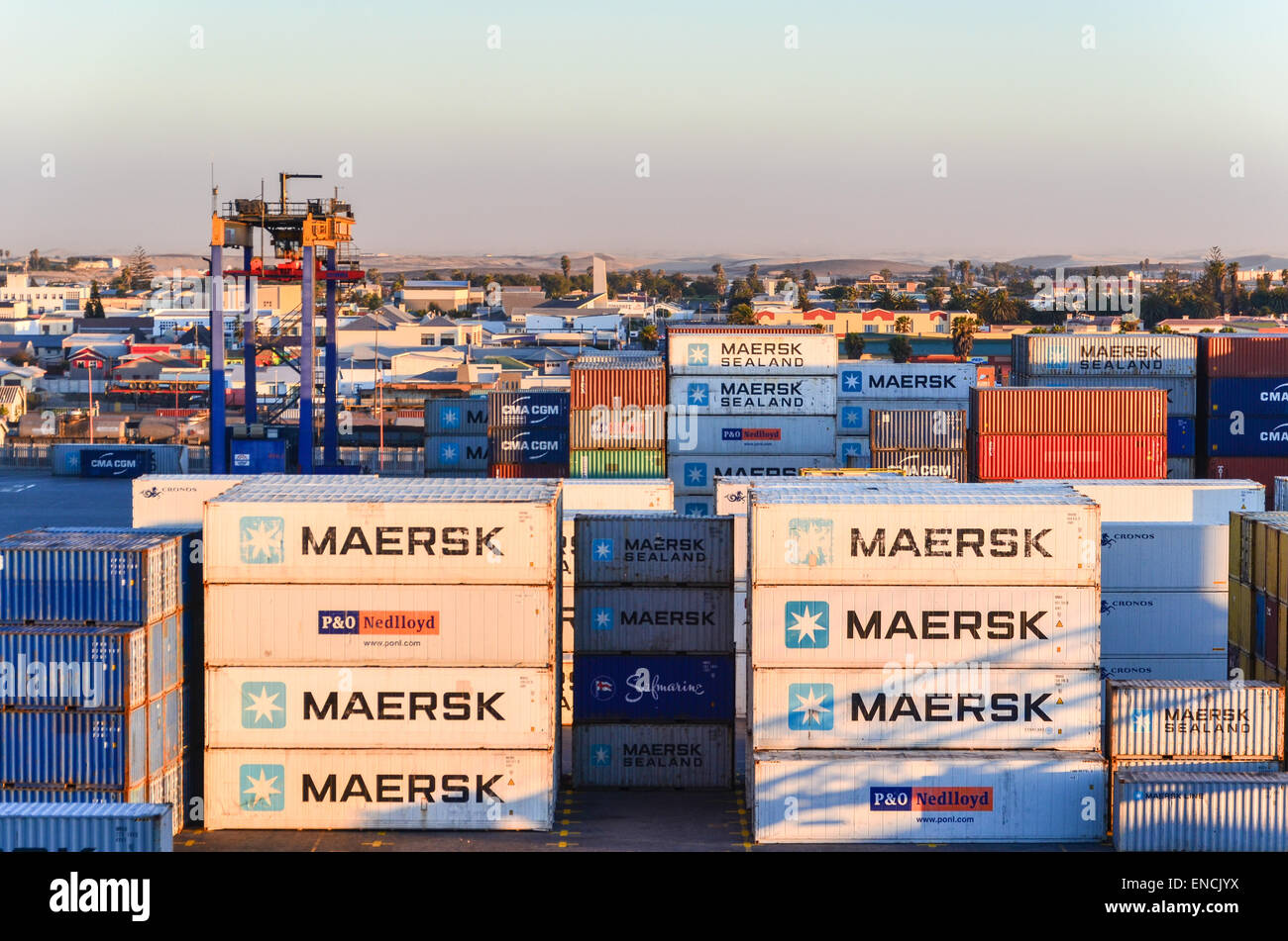 Maersk containers at the container terminal of the port of Walvis Bay