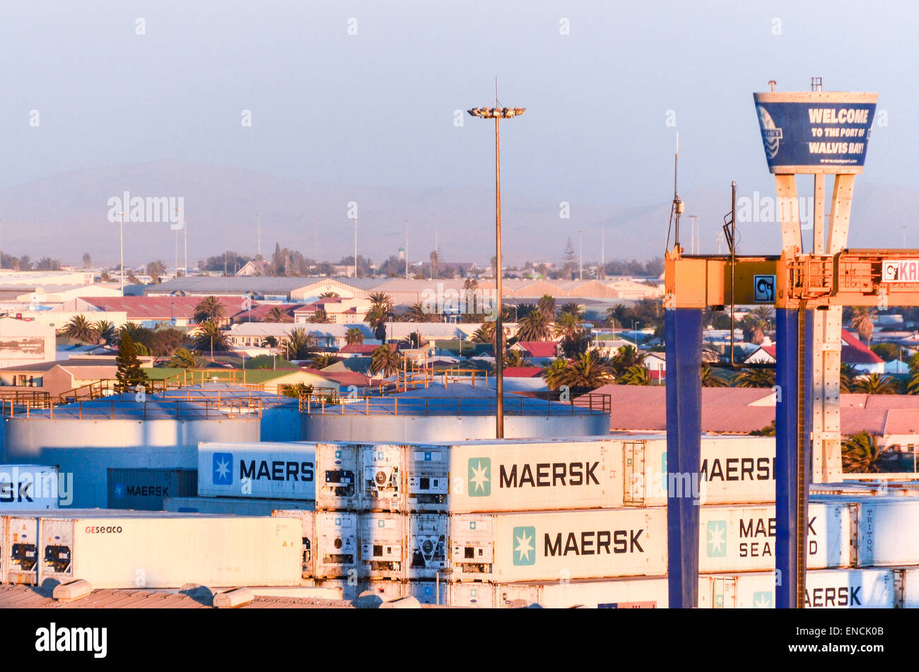 Maersk containers at the container terminal of the port of Walvis Bay