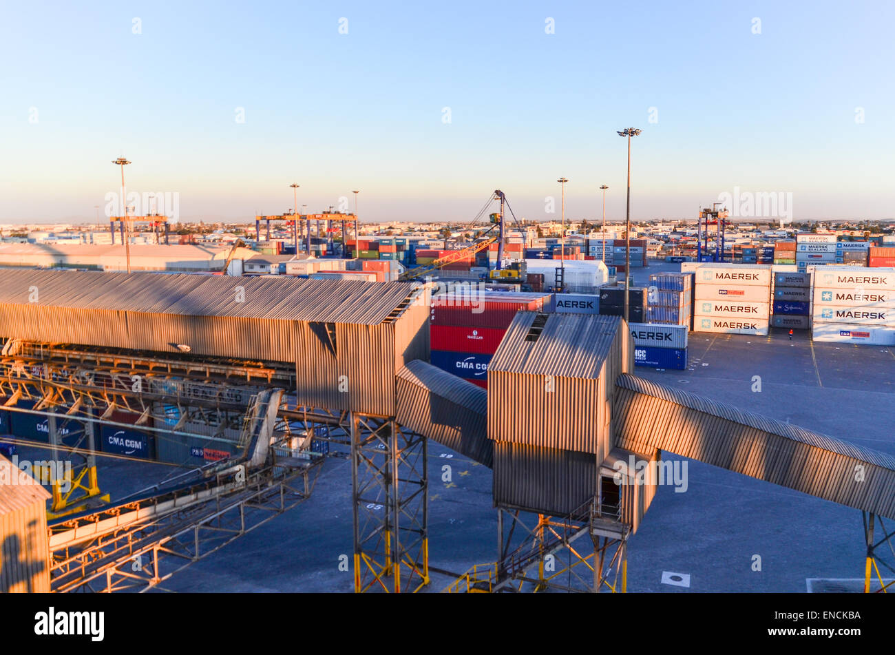 General cargo conveyor belt in the port of Walvis Bay, Namibia Stock Photo