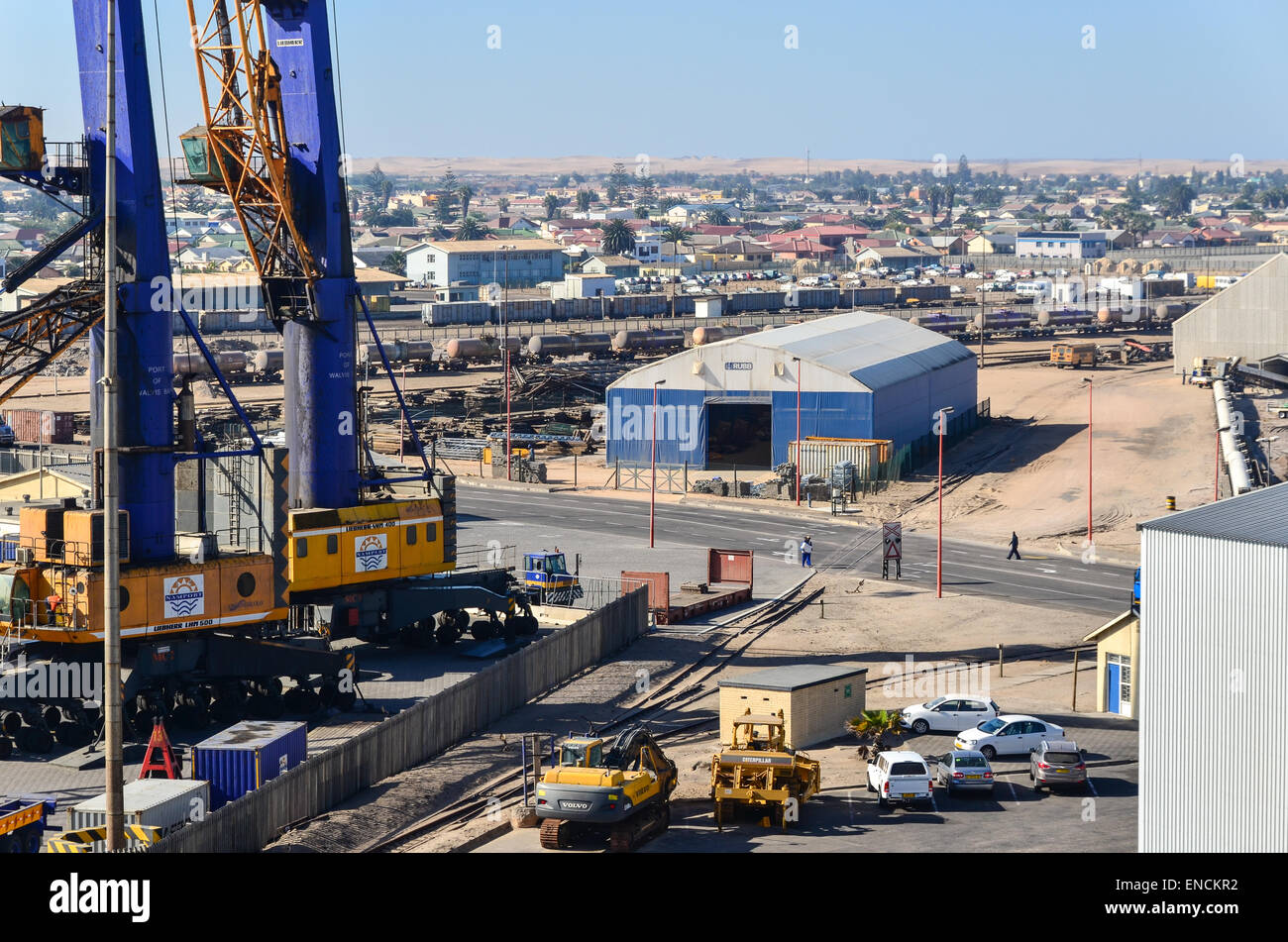 Cranes of the general cargo terminal and city of Walvis Bay, Namibia