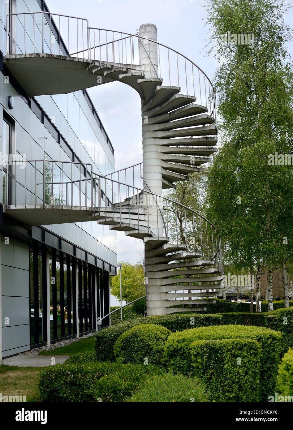 A spiral staircase fire exit. Stock Photo