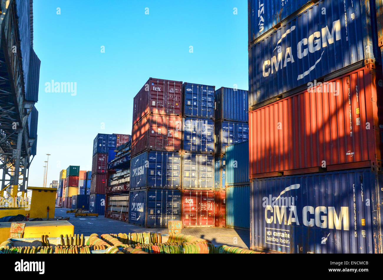 Maersk and CMACGM containers at the container terminal of the port of