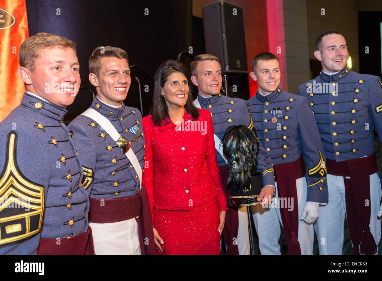 South Carolina Governor Nikki Haley poses with cadets from the Citadel