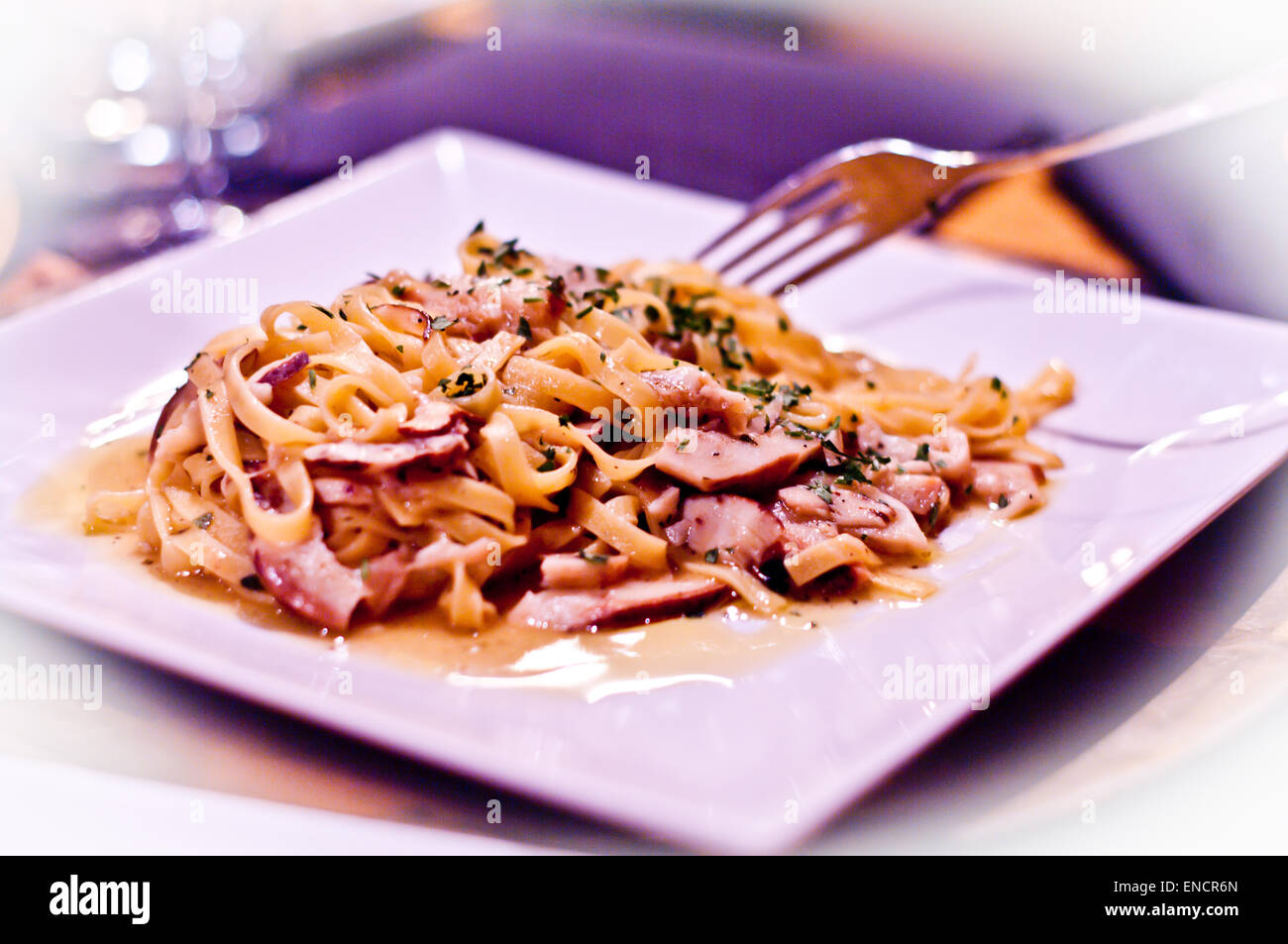 Fresh egg noodles with mushrooms " porcini " and parmesan cheese Stock