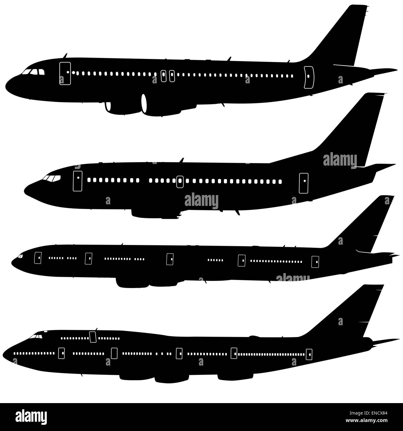 Collection of different  aircraft silhouettes.  vector illustrat Stock Photo