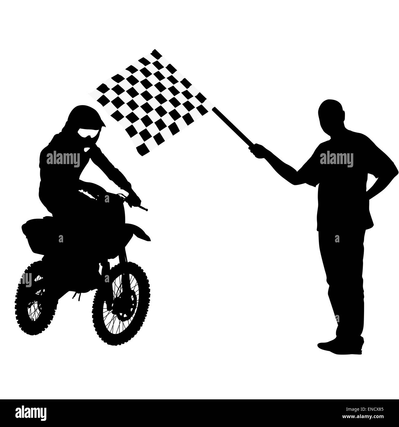 Black silhouettes Motocross rider on a motorcycle. Vector