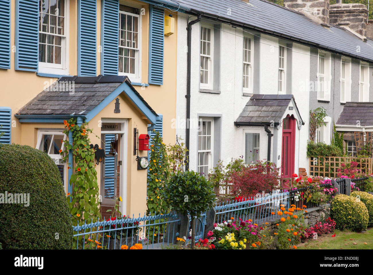 Colorful cottages in Beddgelert, Snowdonia National Park, Gwynedd, Nothh Wales, UK Stock Photo
