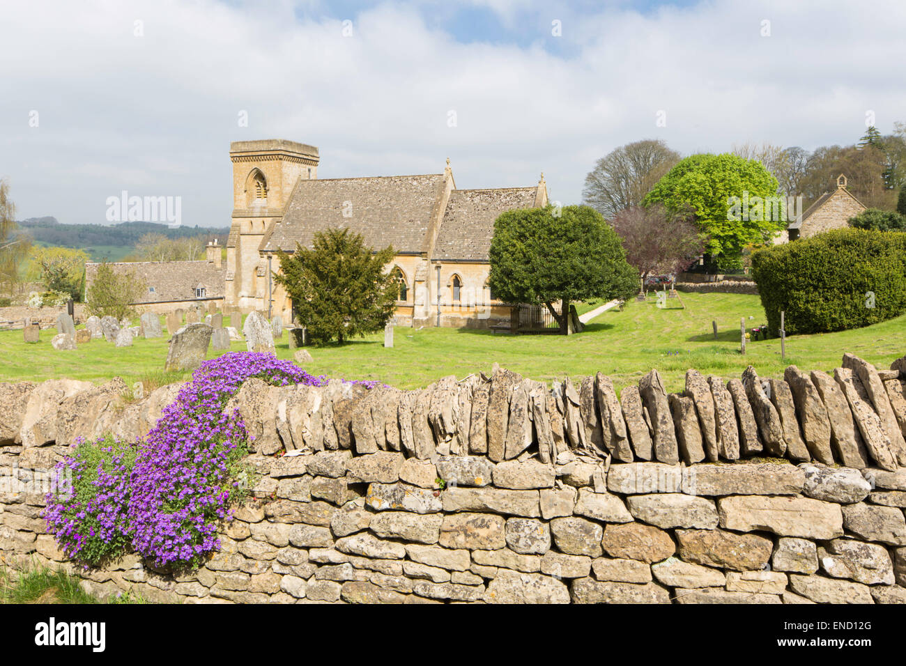 The Cotswold village of Snowshill and Church of St. Barnabas near Broadway in early morning light, Gloucestershire, England, UK Stock Photo