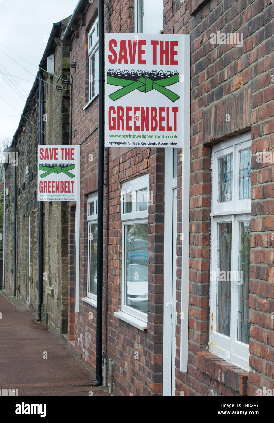 Save the Greenbelt signs, Springwell Village, north east England UK Stock Photo