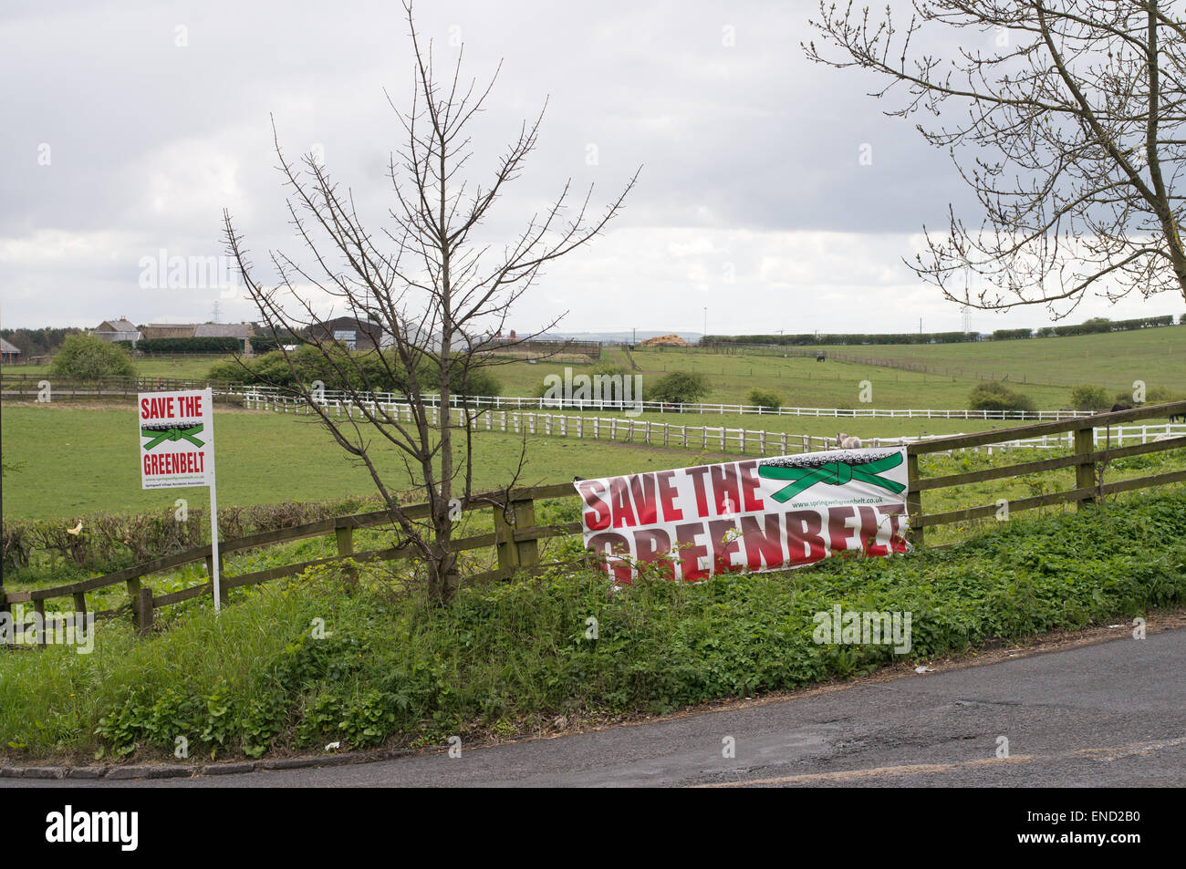 Save the Greenbelt sign, Springwell Village, north east England UK Stock Photo