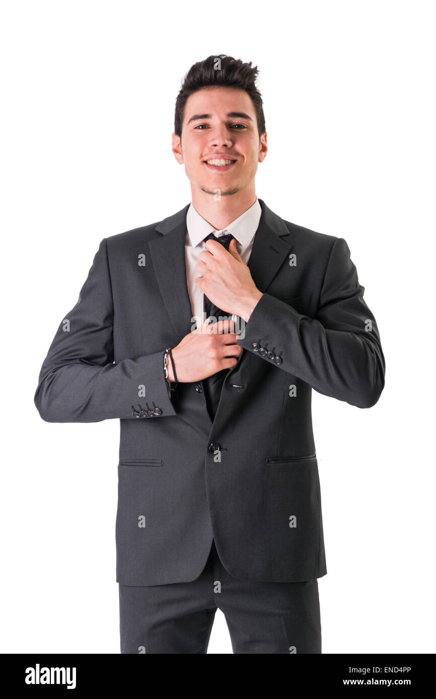 Young businessman confidently posing isolated on white Stock Photo - Alamy