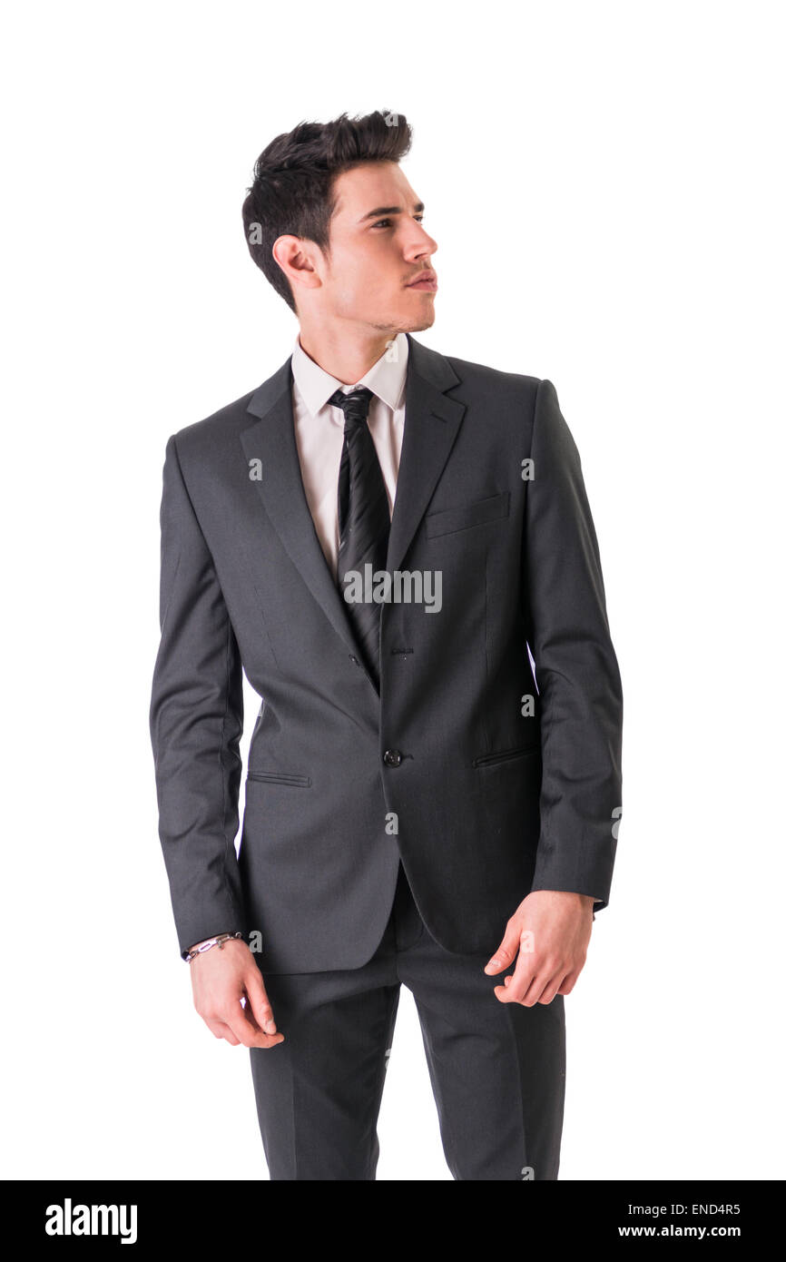 Young businessman confidently posing isolated on white Stock Photo - Alamy