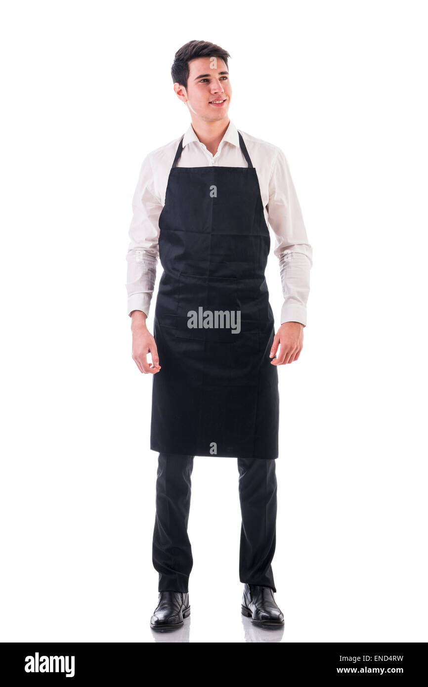 Full length shot of young chef or waiter posing isolated Stock Photo