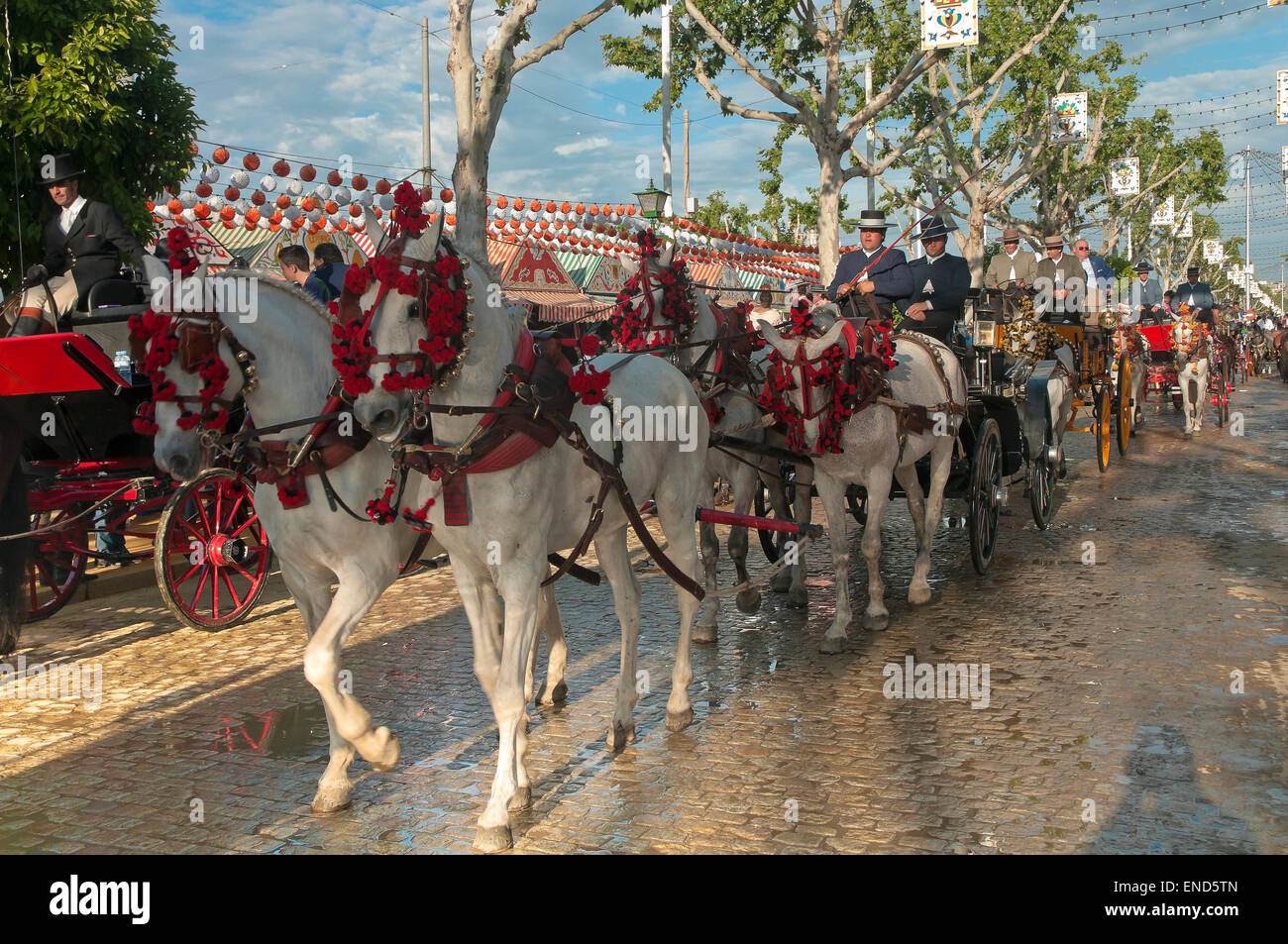 April Fair, Horse carriages, Seville, Region of Andalusia, Spain, Europe Stock Photo