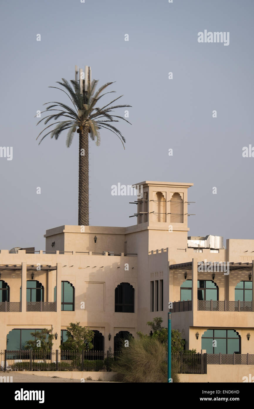 Mobile/Cell Tower disguised as a palm tree, Jumeirah, Dubai Stock Photo