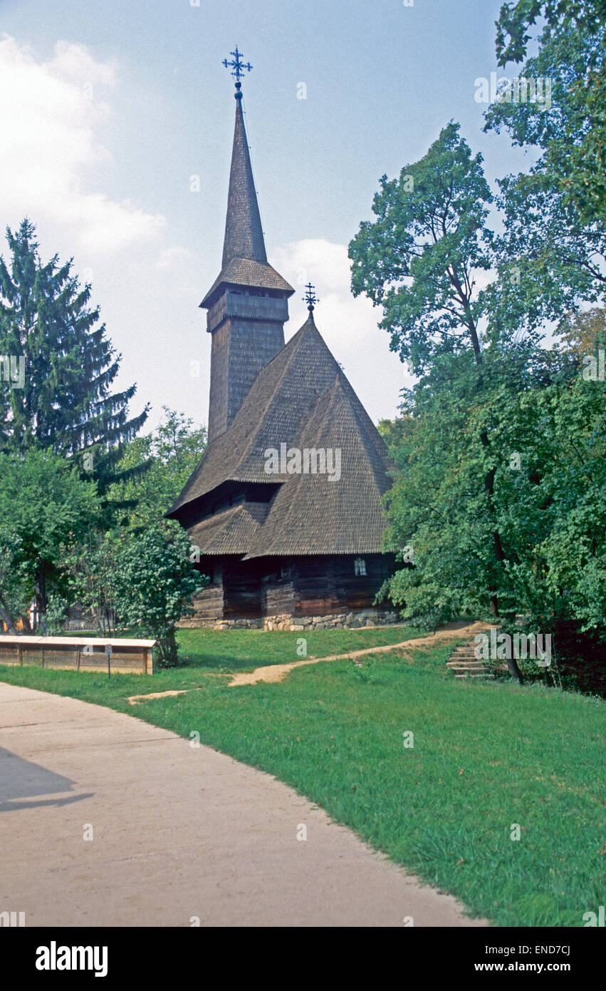 Muzeul Satuli, Ethnographic Village Folk Museum, Muraxures Wooden Catholic Church, Herastrau Park, Bucharest, Romania, Europe, Stock Photo