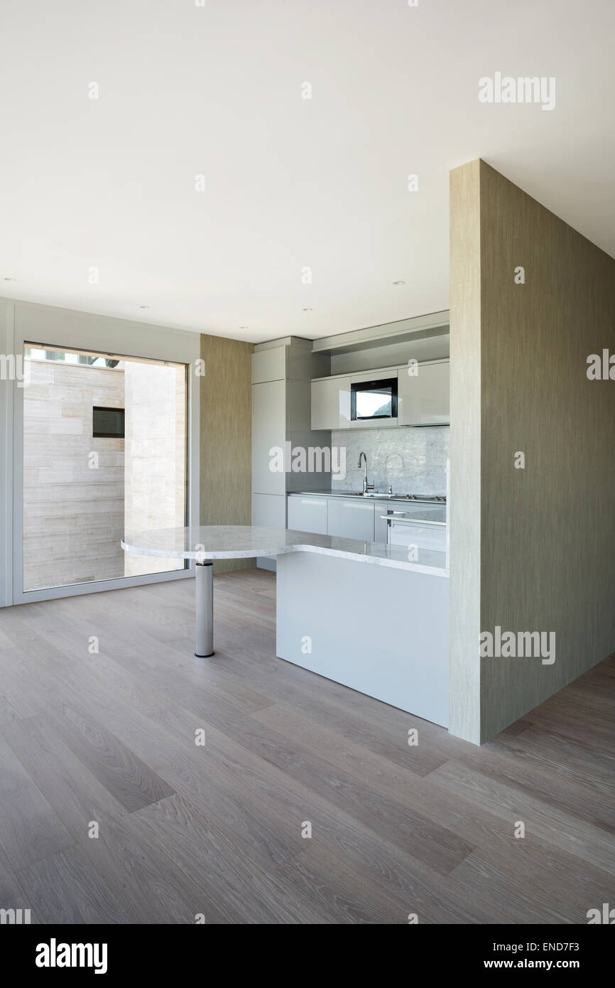 beautiful modern house, domestic kitchen, parquet floor Stock Photo - Alamy