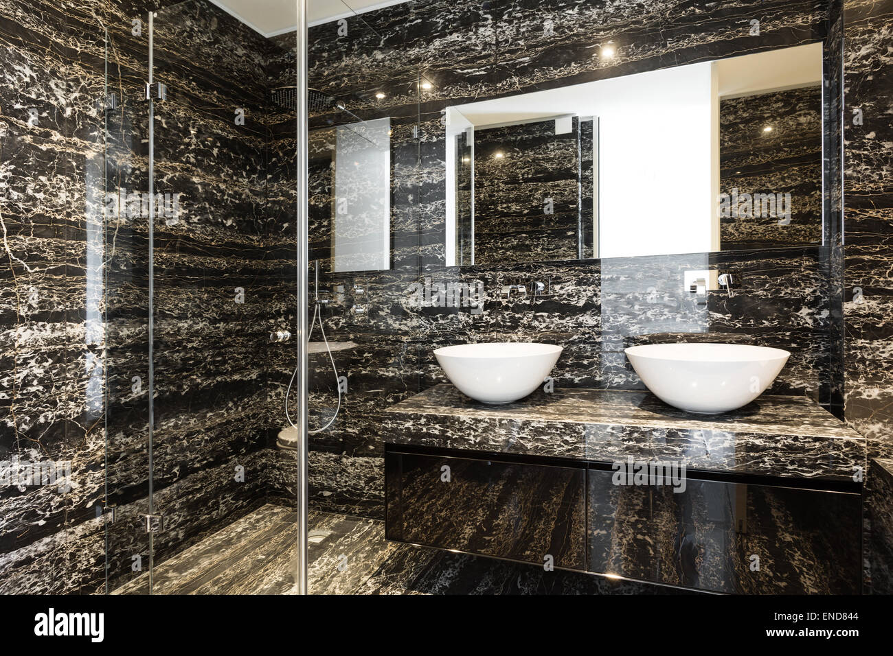 beautiful modern bathroom, marble wall Stock Photo Alamy