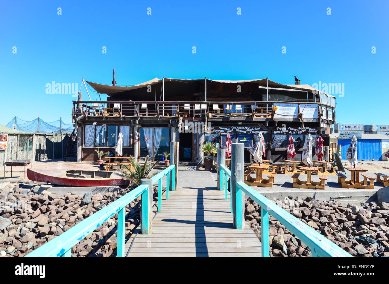 Bar and restaurant at the Walvis Bay waterfront, Namibia Stock Photo