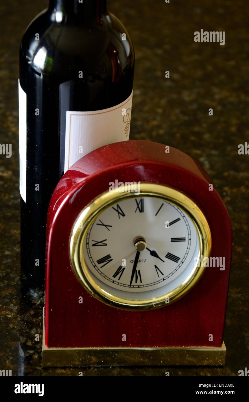Wine and Clock Happy Hour Stock Photo Alamy
