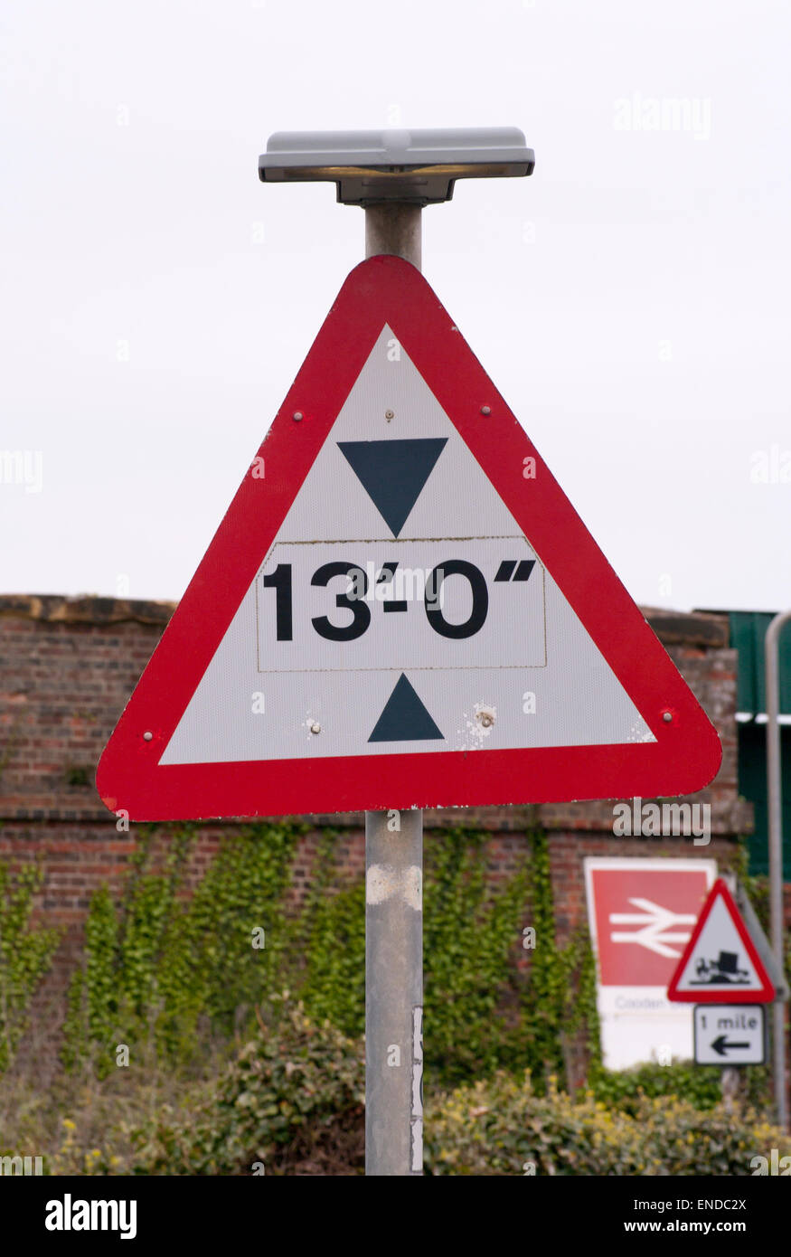 Triangular Road Sign 13 foot Height Restriction Stock Photo