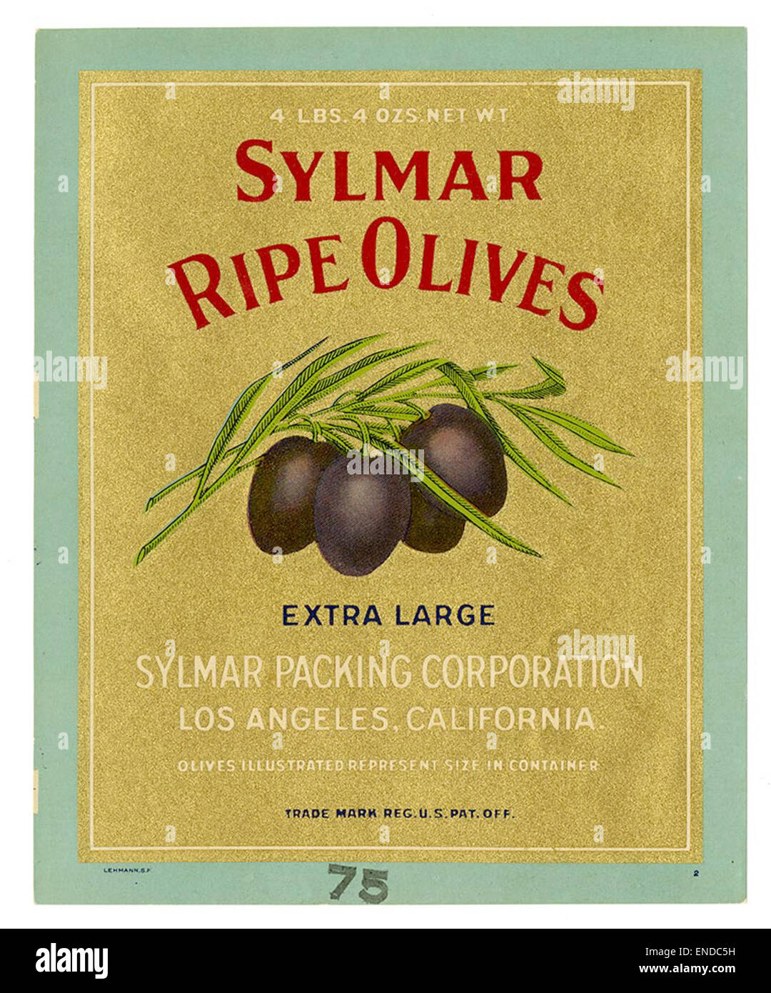 Olives label, Sylmar brand, Lehmann Printing and Lithographing Co. Stock Photo