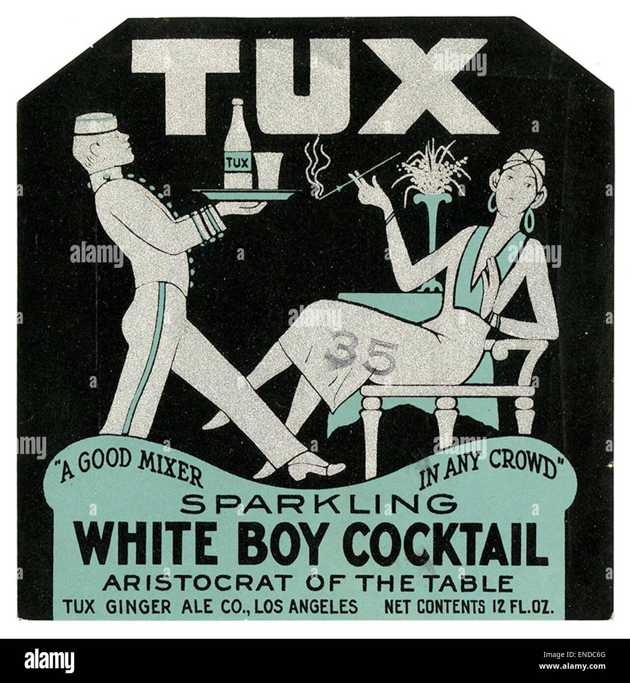 White Boy Cocktail label, Tux brand, Lehmann Printing and Lithographing Co. Stock Photo