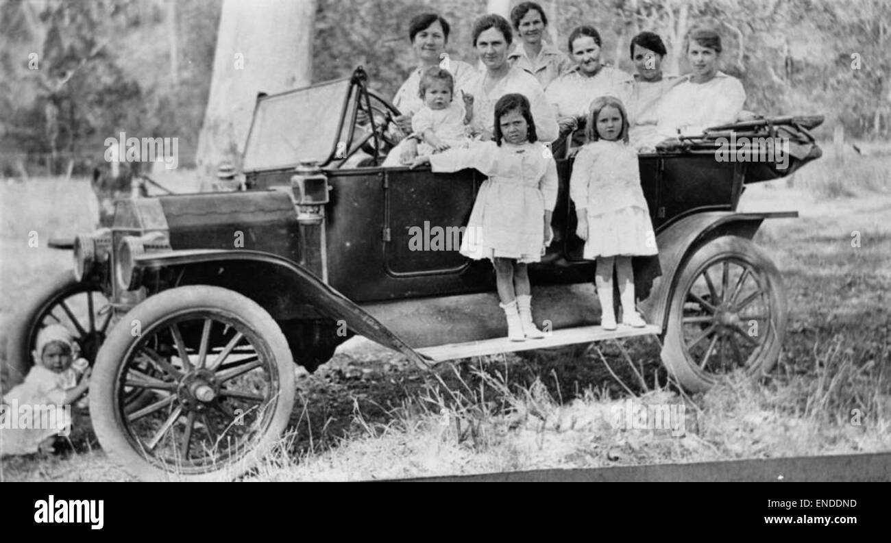Members of the Shepperson family are pictured in a 1920s Model T Ford. The image provides a snapshot of early 20th-century American family life and automotive history, showcasing the family’s engagement with the popular vehicle of the era. Stock Photo