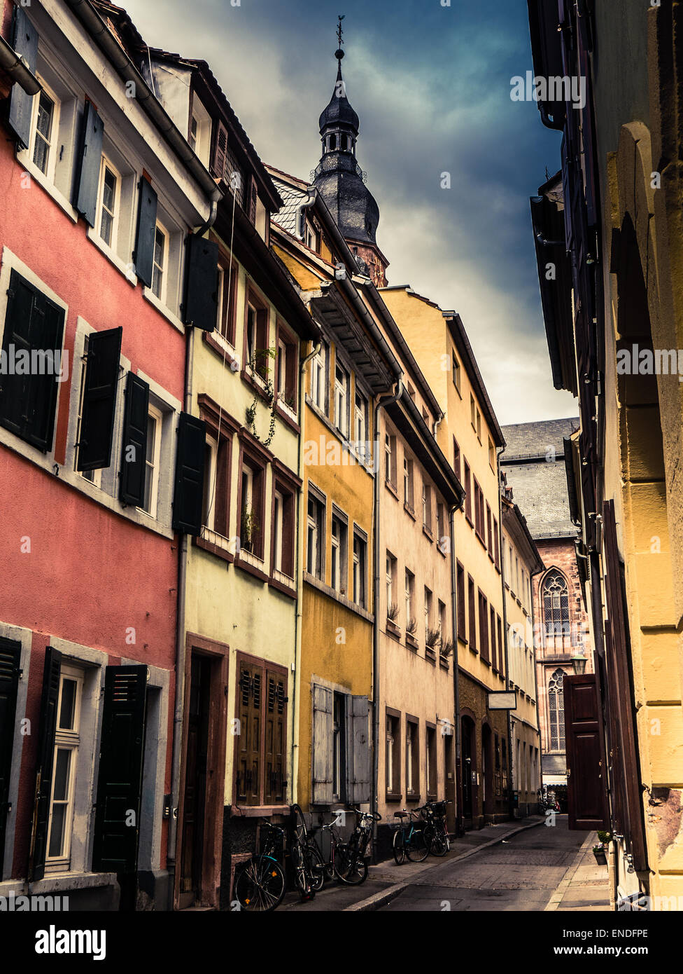A European Backstreet In Medieval Heidelberg, Germany Stock Photo