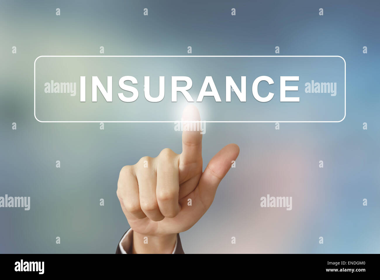 business hand pushing insurance button on blurred background Stock ...