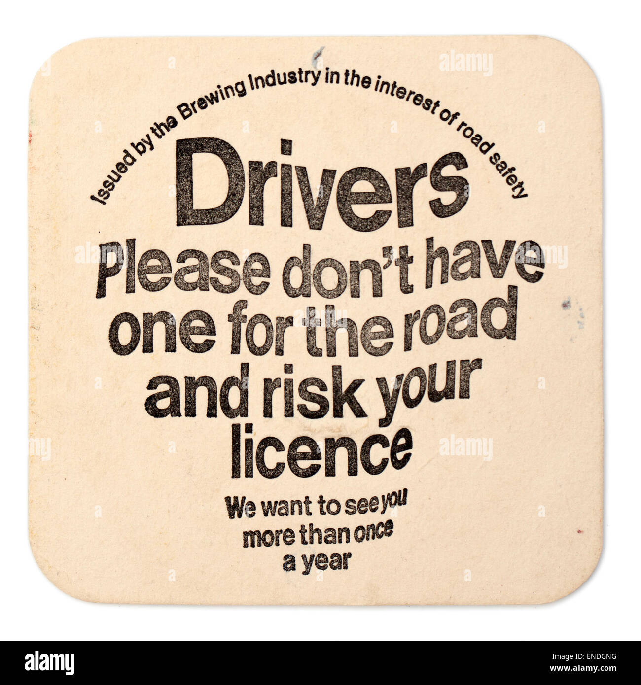 Vintage British Beer Mat with Government Drink Driving Campaign Stock Photo