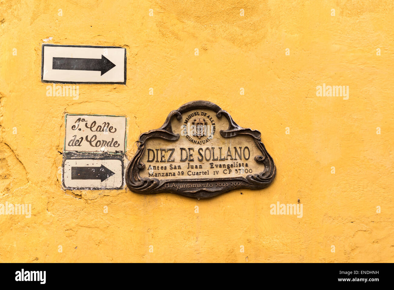Signage on building in San Miguel de Allende in Mexico Stock Photo