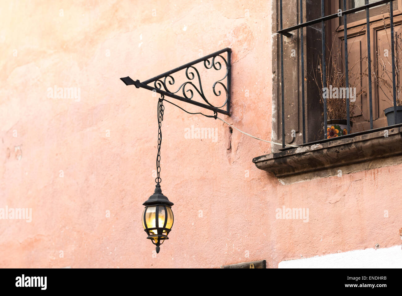 Iron street lamp in San Miguel de Allende in Mexico Stock Photo