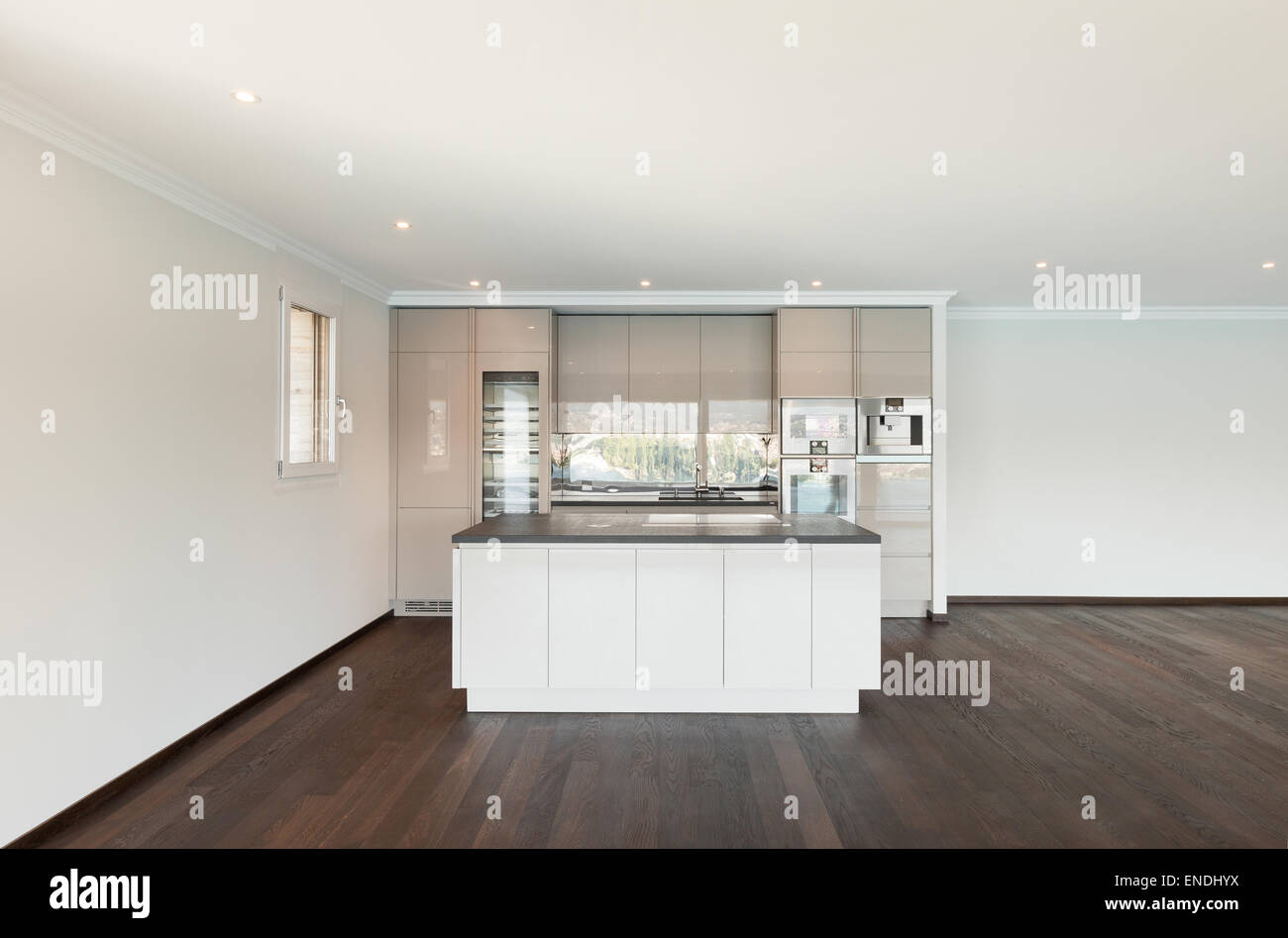 beautiful penthouse, view of modern kitchen Stock Photo