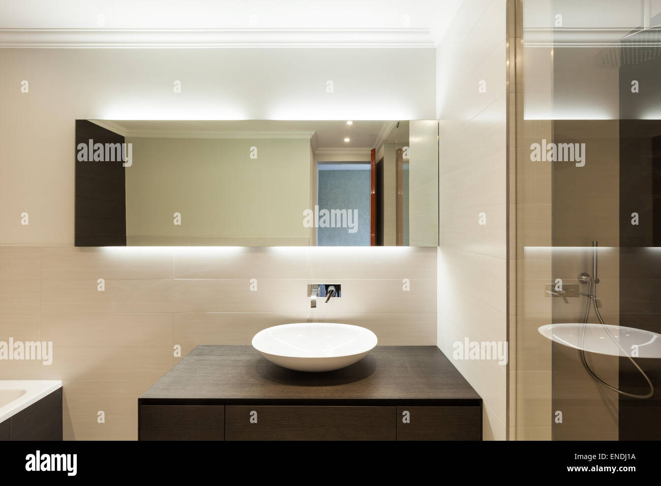 beautiful modern bathroom, ceramic basin and mirror Stock Photo