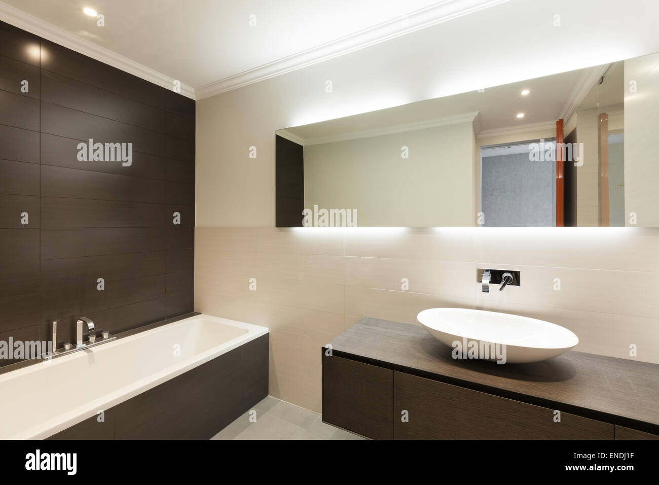 beautiful modern bathroom, ceramic basin and mirror Stock Photo