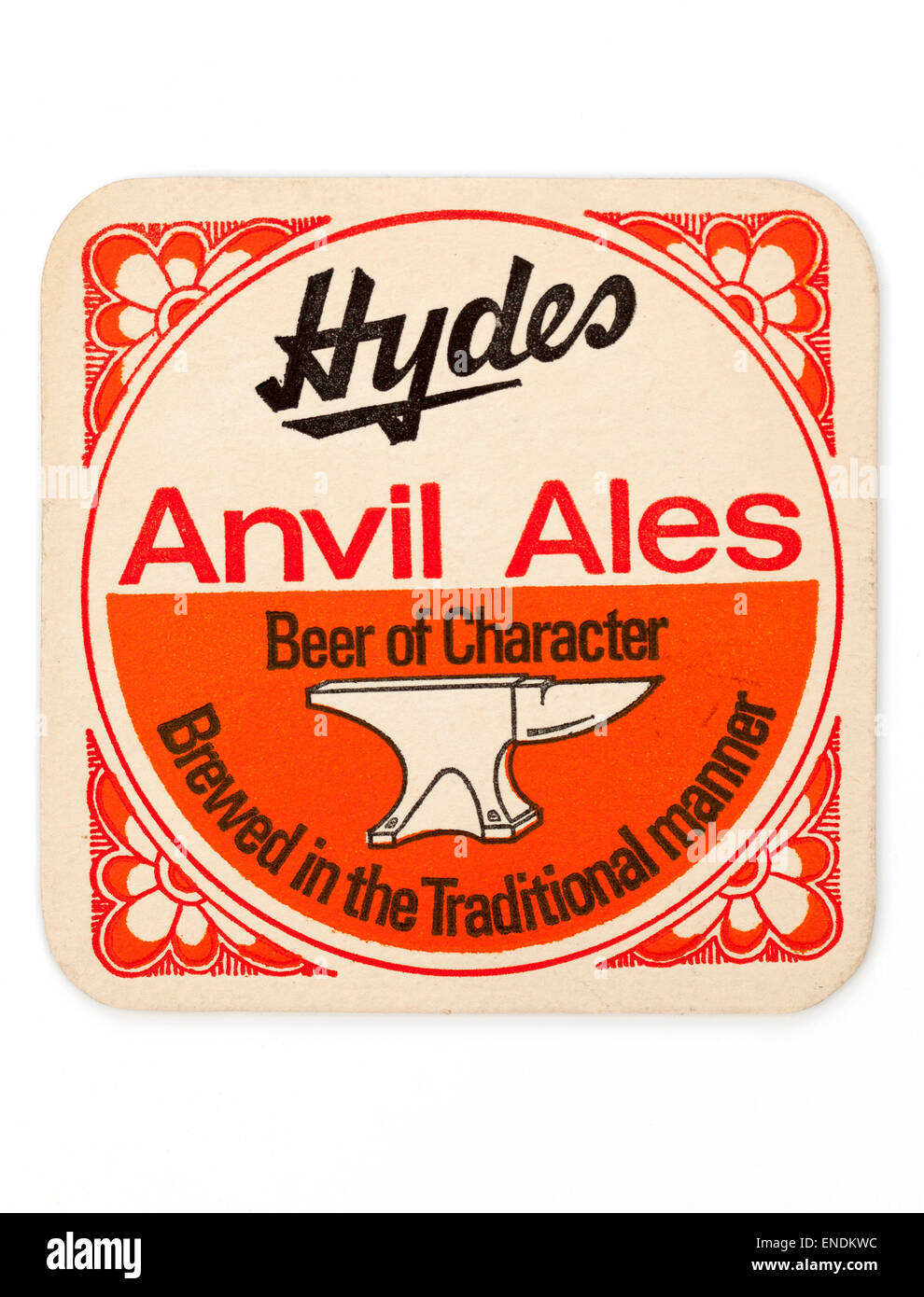 Vintage British Old Beermat or Coaster Advertising Hydes Brewery and Anvil Ales Stock Photo