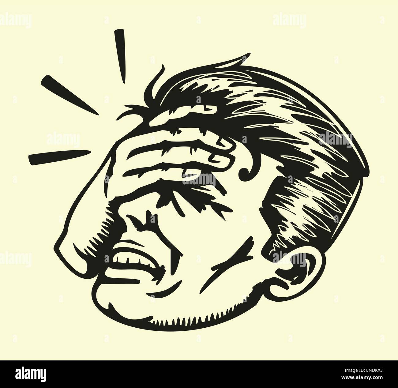 Face palm, retro vintage disappointed man slapping forehead with hand due to mistake, oversight or epic fail Stock Vector
