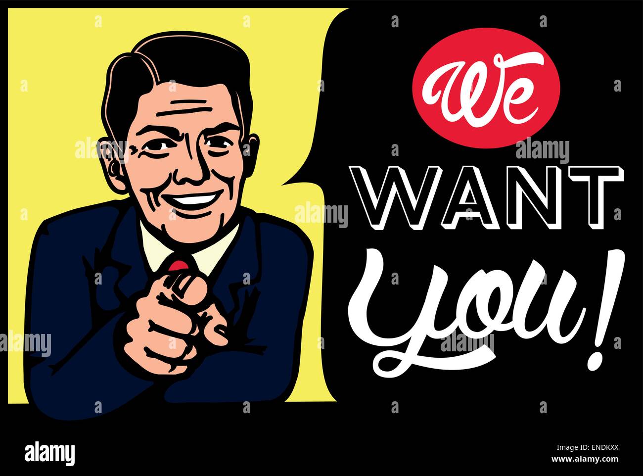 We want you! Vintage businessman picking candidate for job vacancy, we're hiring, recruitment illustration Stock Vector