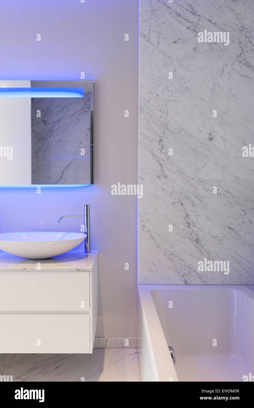 beautiful modern bathroom, marble wall Stock Photo