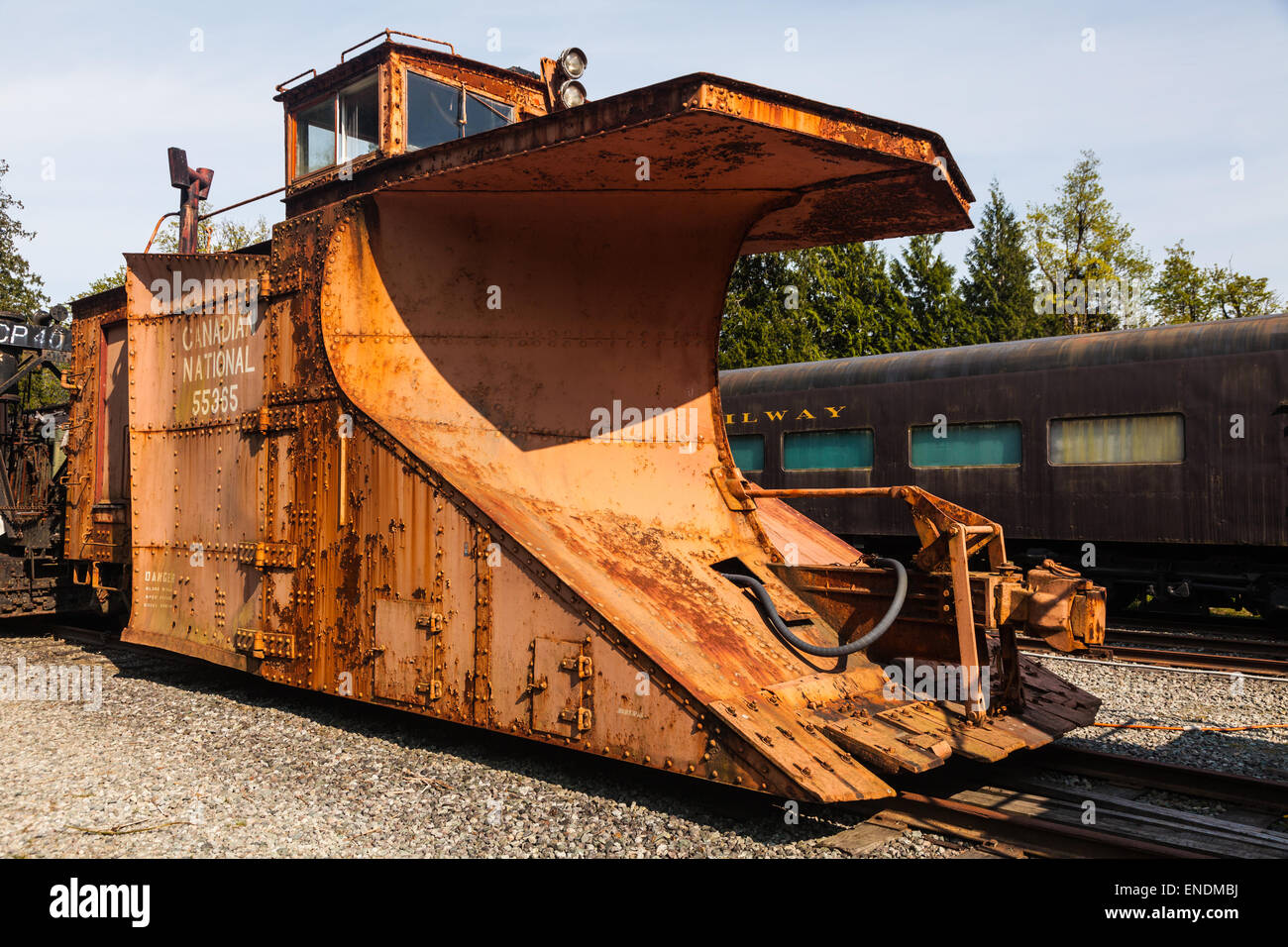 Rusting snowplough at the Squamish Railway Museum near Vancouver Stock Photo