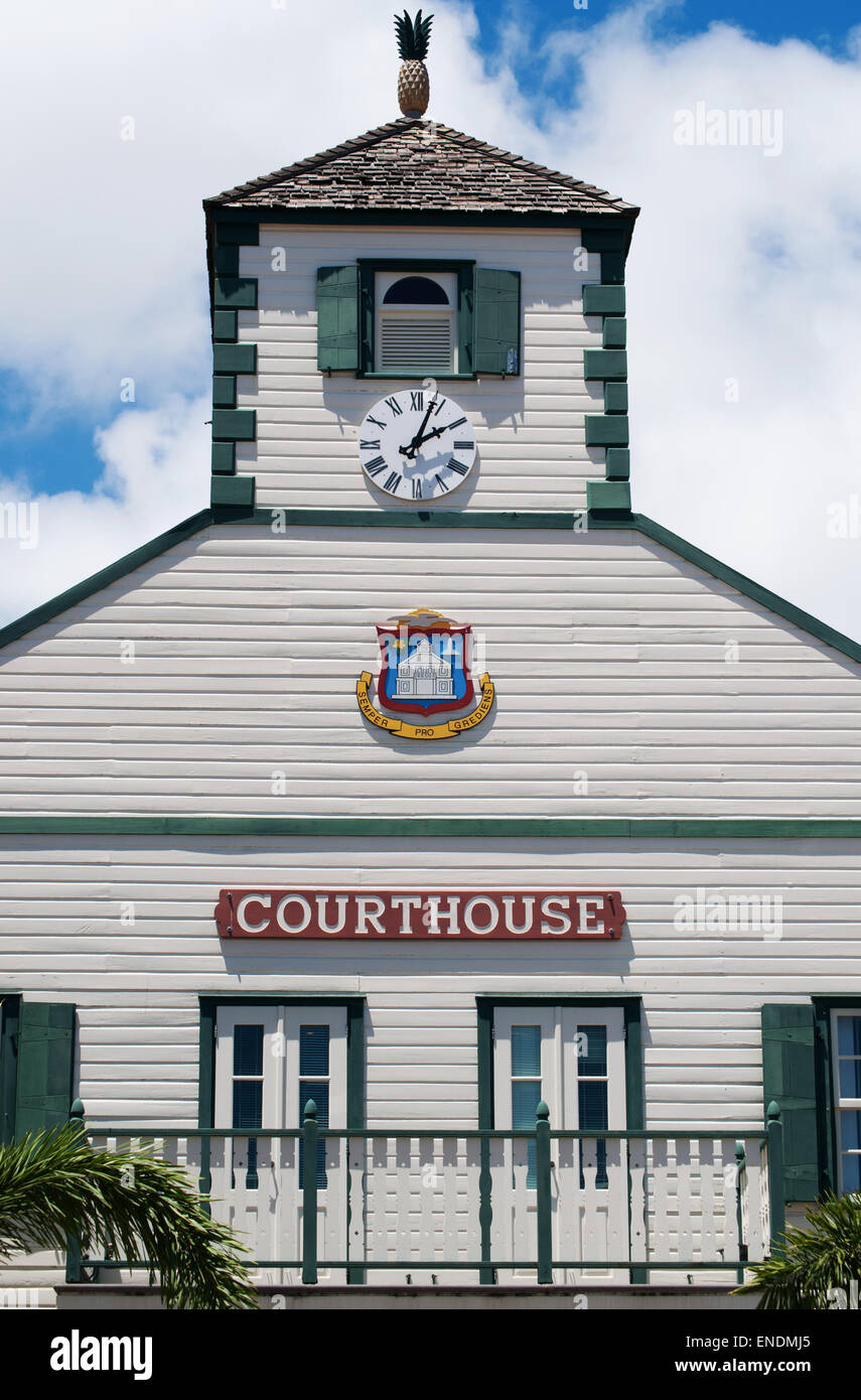 St Martin, Saint Martin, Sint Maarten, Netherlands Antilles, Caribbean: the historic Philipsburg Courthouse on Front Street, in the center of the city Stock Photo
