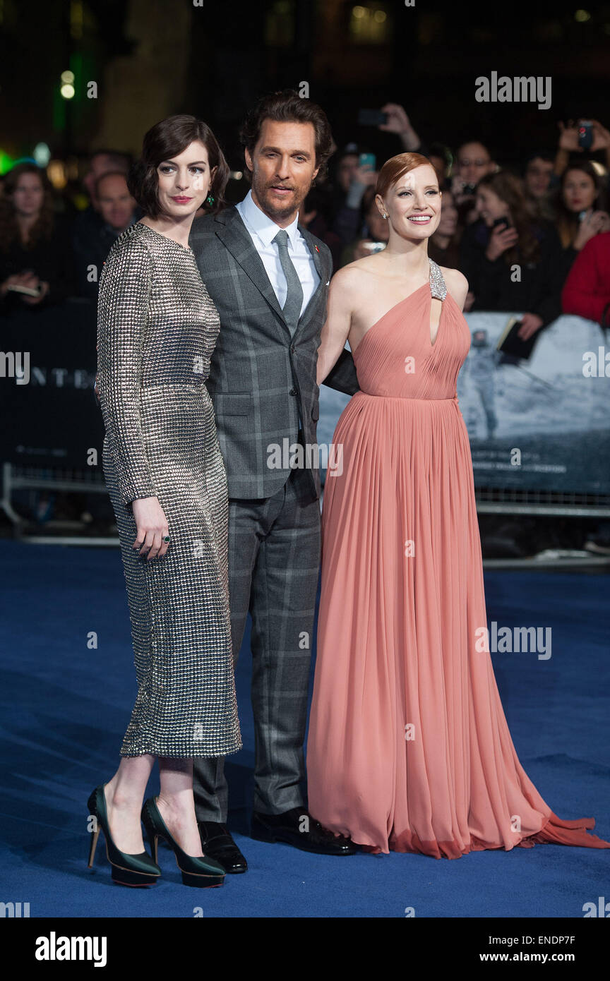 'Interstellar' UK film premiere held at the Odeon Leicester Square - Arrivals.  Featuring: Matthew McConaughey,Jessica Chastain,Anne Hathaway Where: London, United Kingdom When: 29 Oct 2014 Stock Photo